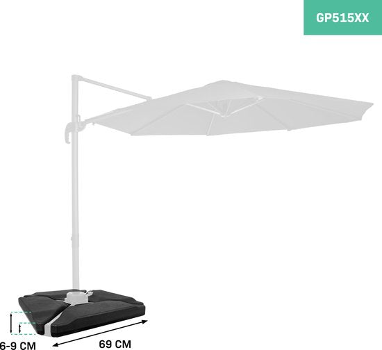 VONROC Premium Parasol Tiles - Triangulaire - Remplissable - pour un poids total de ±80 kg. - convient aux parasols flottants avec base transversale 50x50cm - jeu de 4 pièces