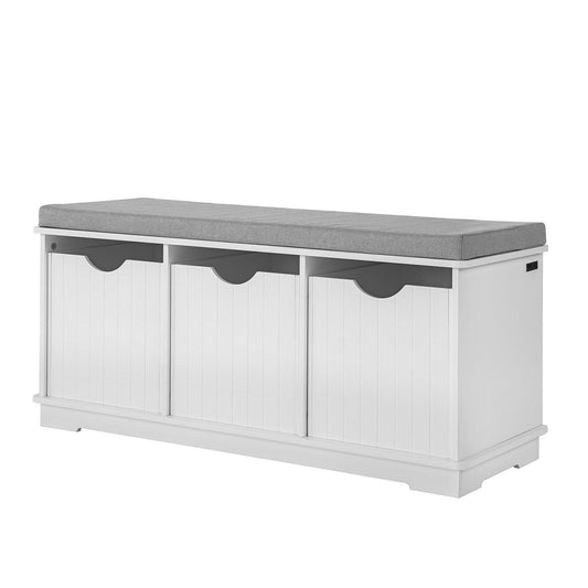 SoBuy Meuble à chaussures avec assise rembourrée - 3 paniers -Rural - Max. 120 kg -100 x 36 x 46 cm - Blanc / Gris