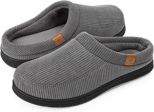 Chaussons Hommes - Chaussons - Taille 42/43 - Gris - Velours côtelé - Antidérapant - Comfeet