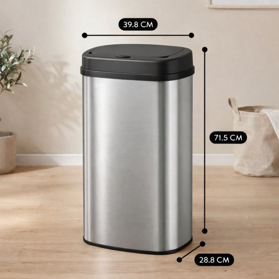 Bayt Poubelle - Poubelle 60 litres - Poubelle - Corbeille - Métal - Argent