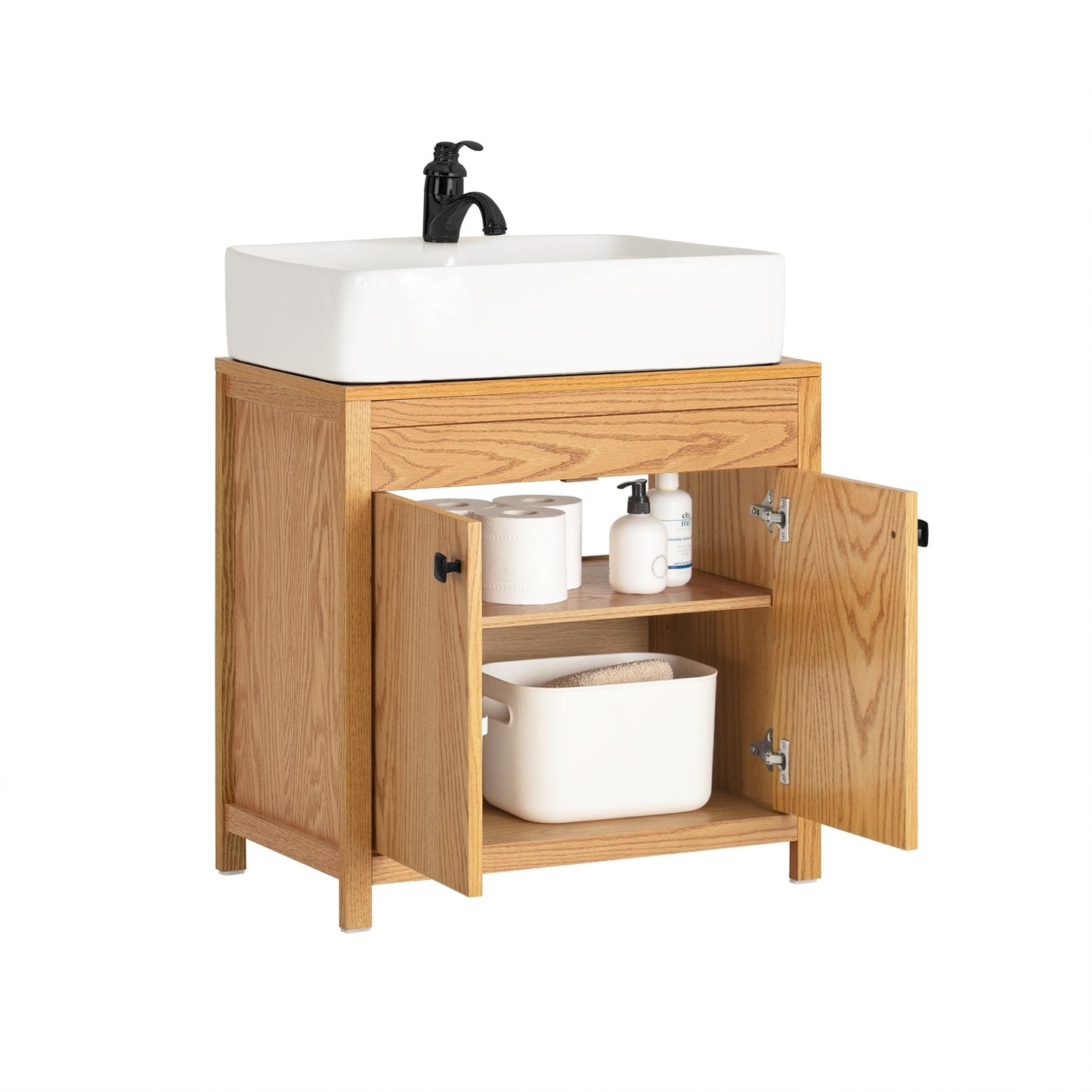 SoBuy Meuble bas pour évier - 2 étagères et 2 portes - Max. 25KG - 60 x 35 x 60 cm - Couleur bois