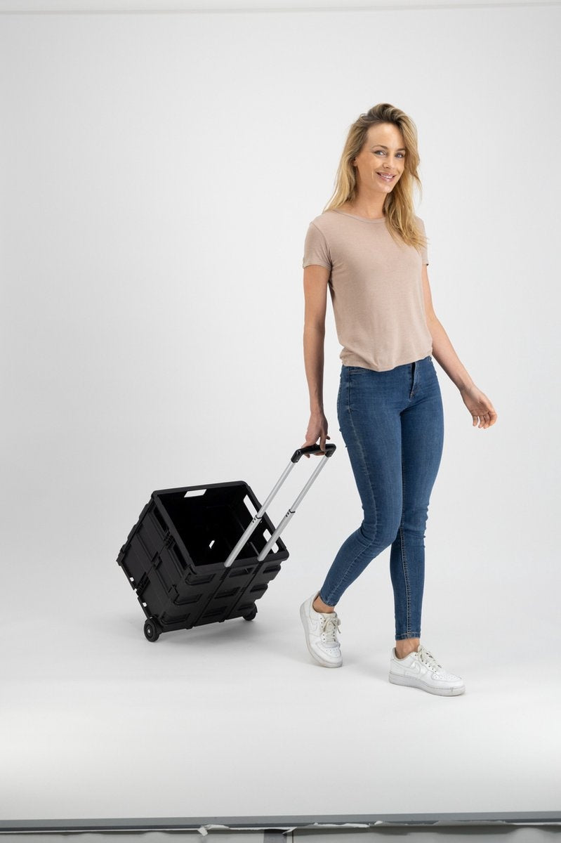 O'DADDY® Chariot à roulettes - XL 50L avec 2 roulettes - caisse à provisions pliable - chariot à roulettes noir - caisse pliable - caisse à provisions