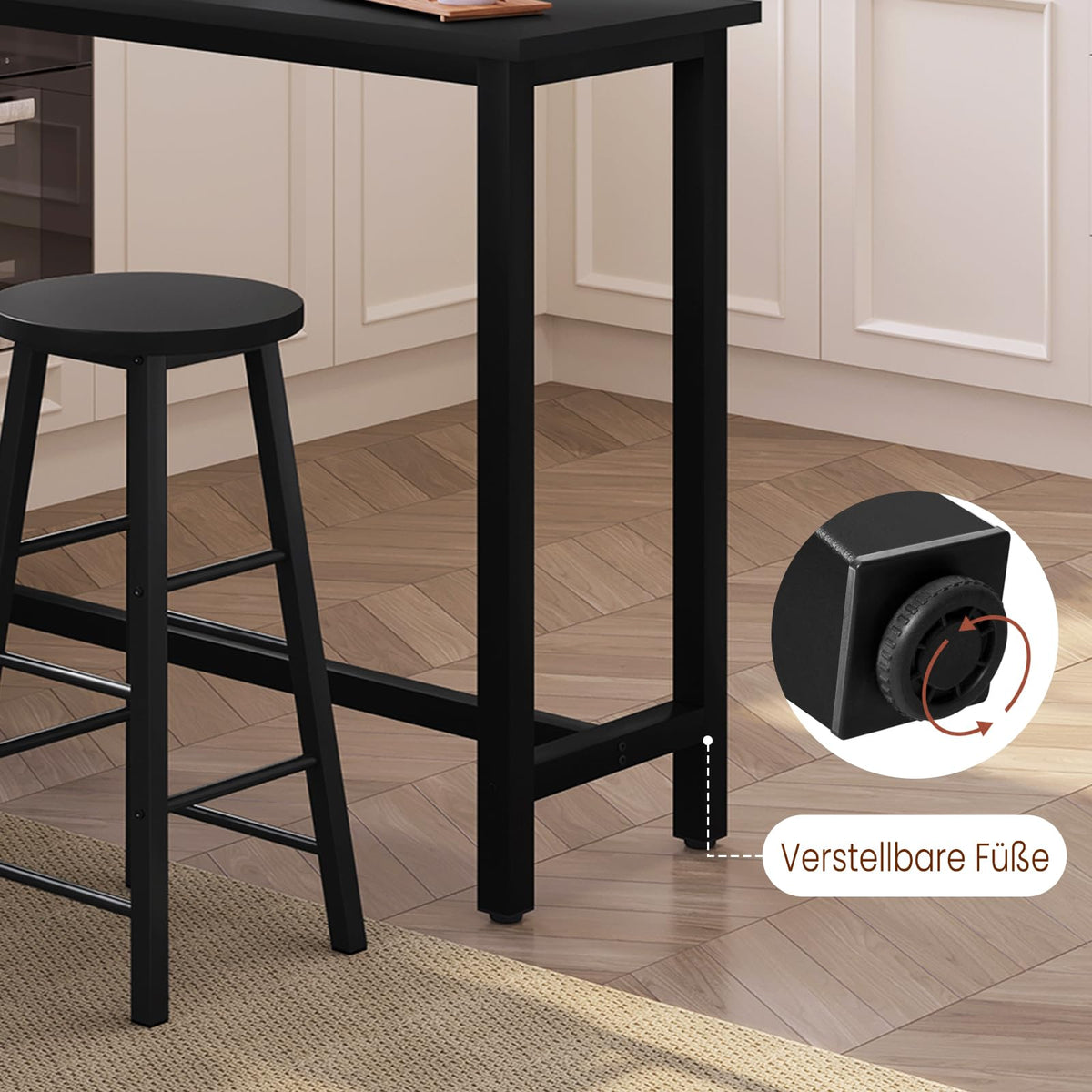 Table de bar WOLTU - table de bistrot - métal et bois - noire - 120 x 40 cm - hauteur 100 cm