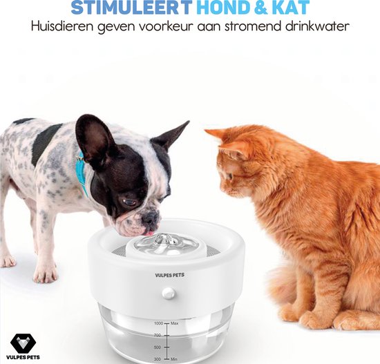 Vulpes Goods® Pets - Abreuvoir pour chat et chien - Abreuvoir sans fil pour chat - Abreuvoir et fontaine à eau pour chat - Rechargeable, portable et sans fil - Abreuvoir pour chien - Anti-déversement - Version PRO