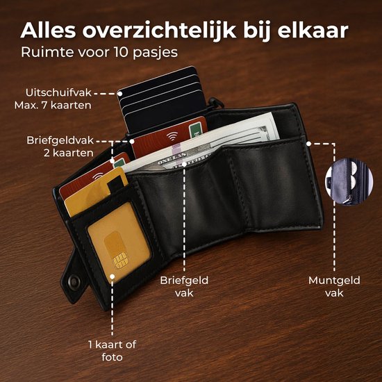 Nuvance Card Holder - Porte-cartes extensible avec protection RFID - 10 cartes - Porte-cartes hommes et femmes - Noir