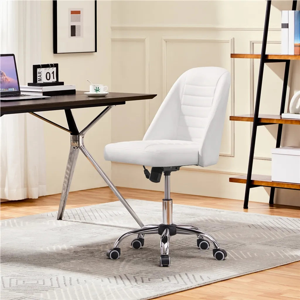 Chaise de bureau Yaheetech blanche, ergonomique et rembourrée