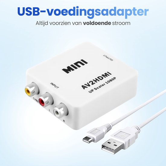 Garpex® Tulip to HDMI Converter - AV to HDMI Adapter - Composite to HDMI - Wii to HDMI - 1080P Full HD - câble d'alimentation USB inclus - Noir