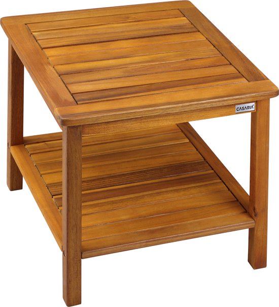 Table d'appoint Casaria Bois d'acacia - 45x45x45cm - avec 2 étagères Marron