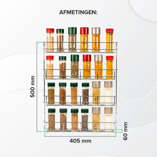 Coninx Spice Rack Metal - Suspendable - pour 32 pots à épices - 4 niveaux de rangement - 405x60x500mm - Chrome