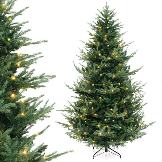 Coast Artificial Christmas Tree 240 cm Green - Hinged - Pre-light with 450 Warm White LEDs - Full & Realistic - With Metal Stand