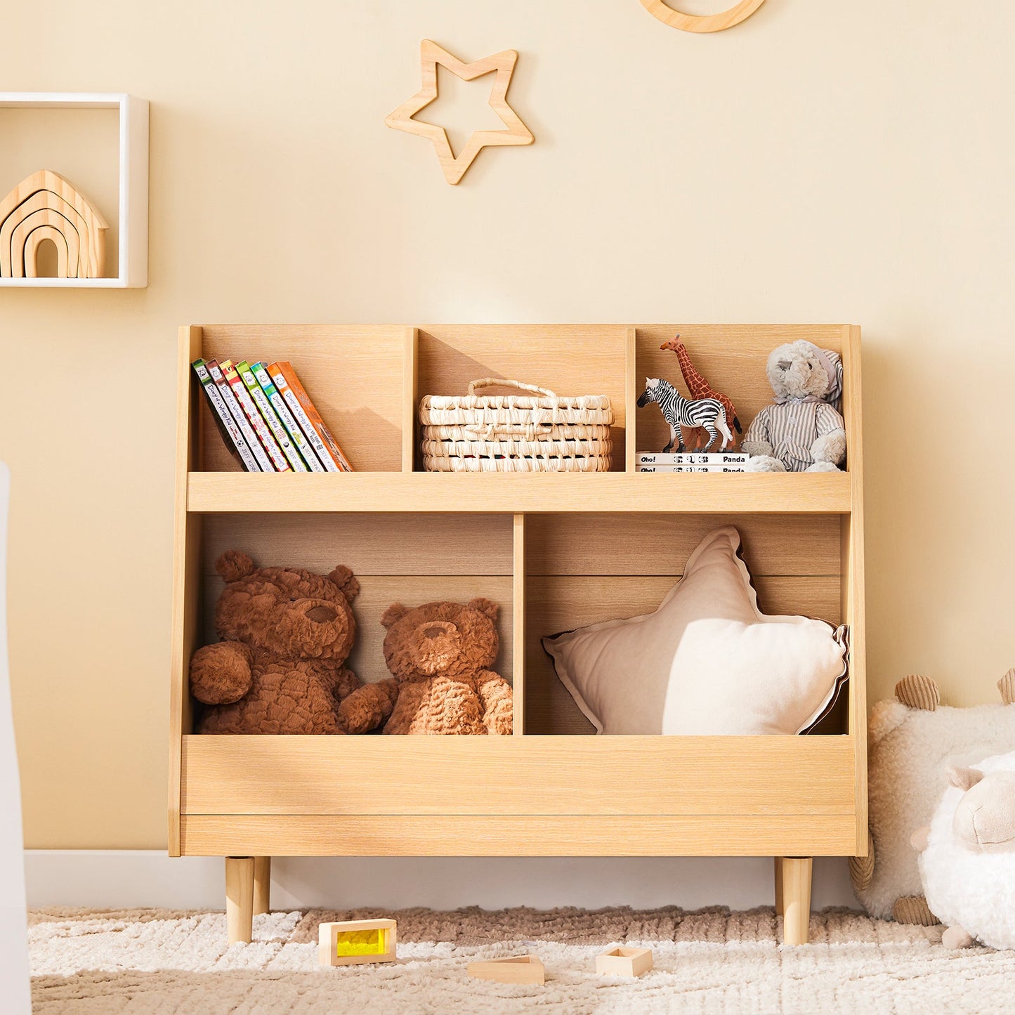 SoBuy KMB111-N Bibliothèque pour enfants 87x37x78 cm Naturel - Meuble de rangement à 5 compartiments sur pieds