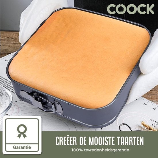 COOCK 3-Piece Baking Tray Set Square- Springform - Cake Tray Rectangle with Non-stick Coating - 24 to 28 Cm Diameter -Cake Pan Incl. Dough Scraper & E-Book