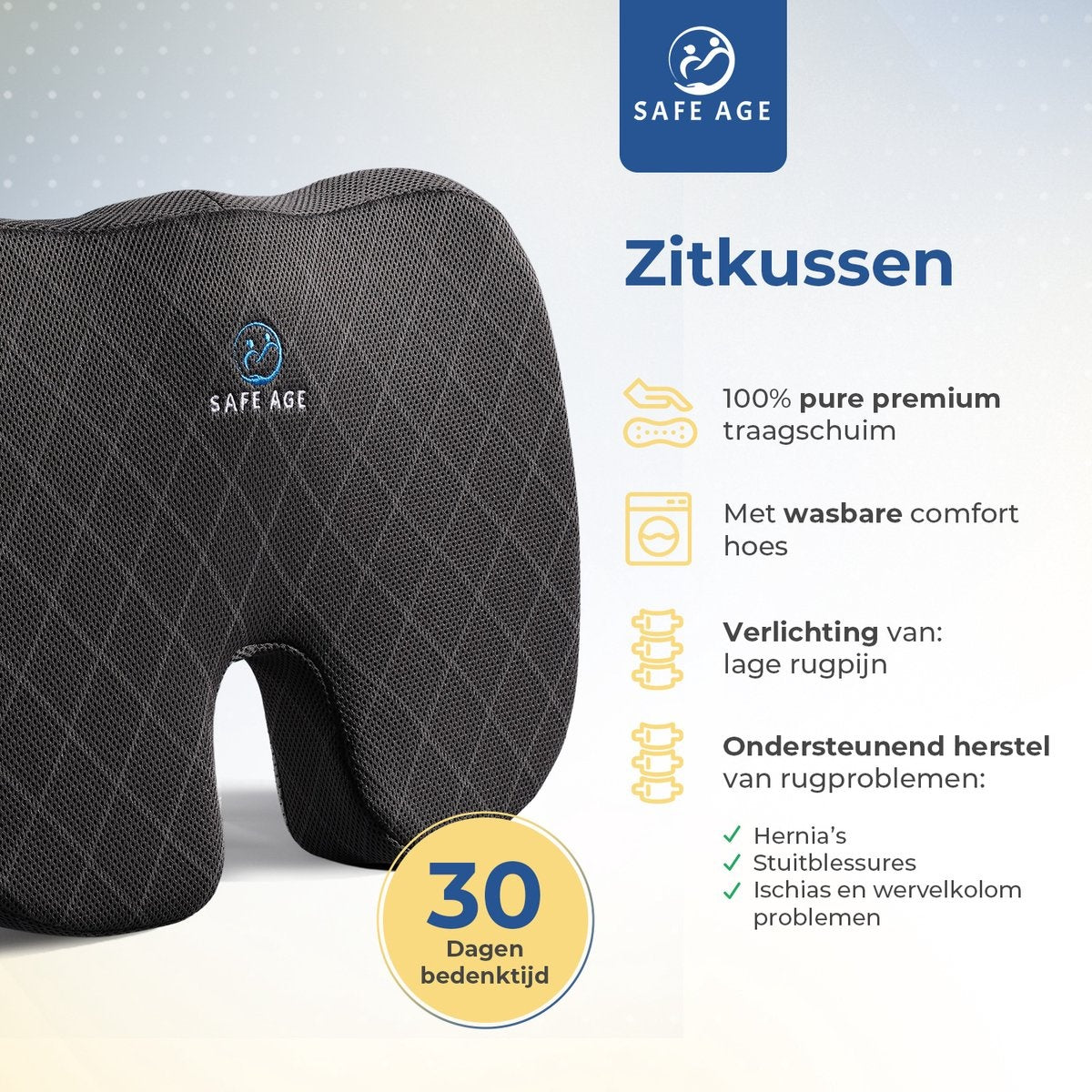Coussin de siège orthopédique - SafeLife - Ergonomique - coussin pour le coccyx