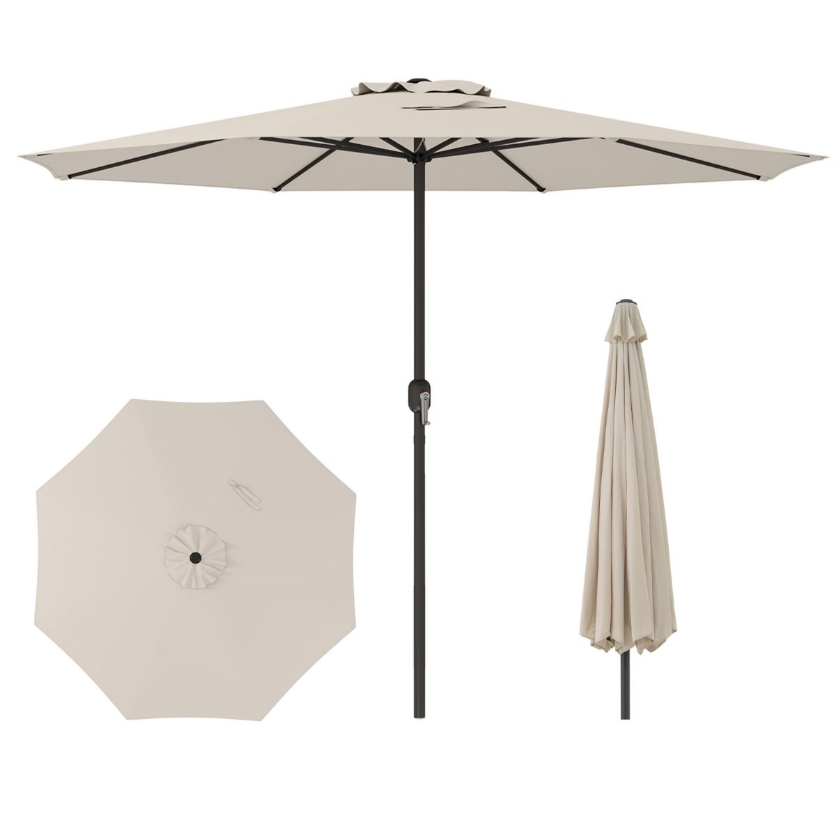 Parasol de terrasse Coast - grand parasol de table - 8 baleines robustes - beige - 360 cm