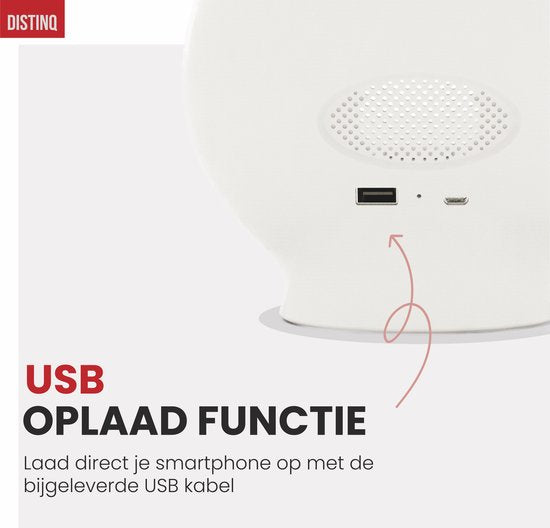 DistinQ Wake-Up Light - Radio-réveil avec double heure de réveil - Aide au sommeil avec connexion USB