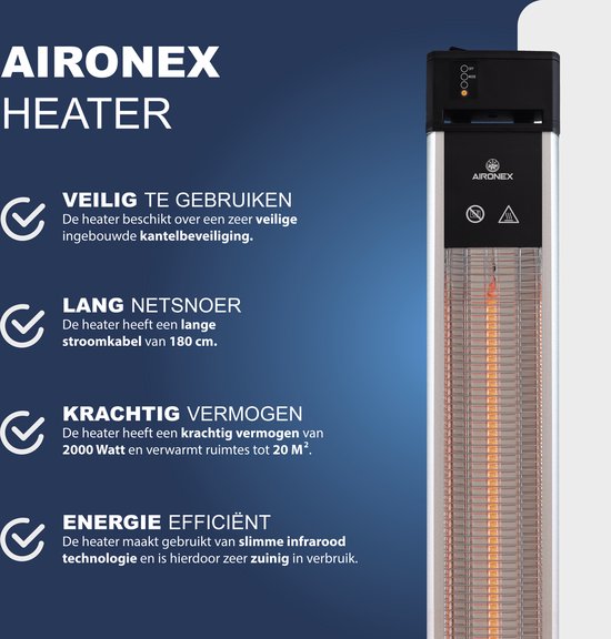 Aironex Infrared Heater Standing - Luxury Terrace Heater - Energy-Saving - Infrared Heating - Infrared Heater Free-Standing - Infrared Jet Heater -Infrared Heater -3 Stands - Terrace Heater -Infrared Heating -Terrace Heaters