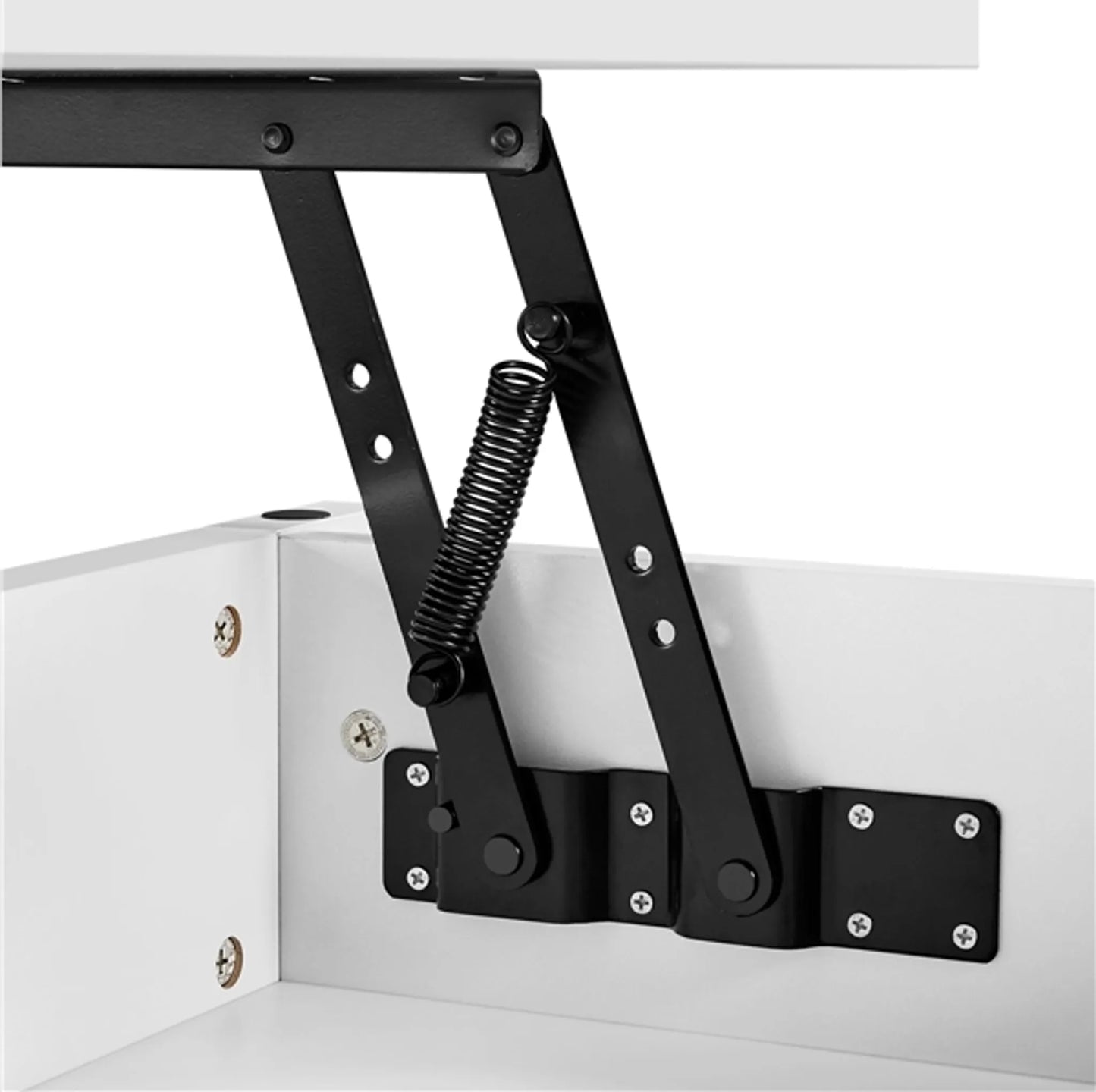 Yaheetech Table basse à plateau relevable - avec rangement caché et deux étagères ouvertes et mécanisme à ressort - pour salon et petits espaces - Mdf blanc et métal - 104.5 x 49.5 x 49-61.5 cm