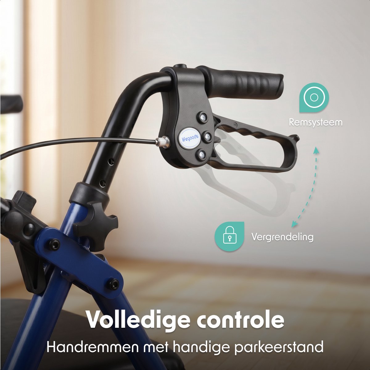 Rollator LifeGoods Basic : léger et pliable - Avec siège et dossier - Réglable de 79 à 89 cm - Capacité de charge de 136 kg - 66 x 59 x 79-89 cm - Bleu foncé