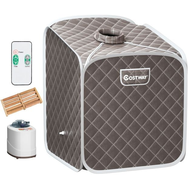 Coast Mini sauna vapeur 2L avec 9 niveaux de température - Sauna domestique - Cabine de chaleur - 85 × 84 × 106 cm - Gris - Noir - Marron