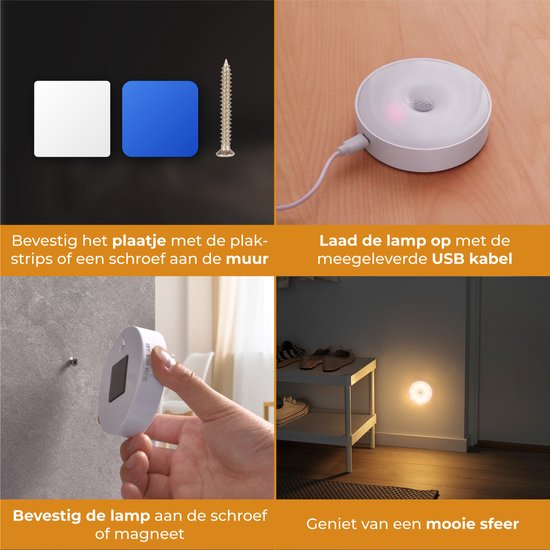 Nuvance - Lampe à Led sans fil - 2 pièces - Lumière blanc chaud - Magnétique - Détecteur jour et nuit - Rechargeable par Usb - Lampe de placard - Lampe murale
