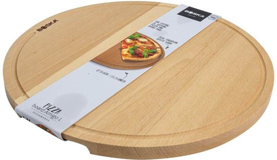 Boska Pizza Board Amigo L Round - Planche à pizza en bois de hêtre durable - Avec canal de collecte - Ø 34 cm