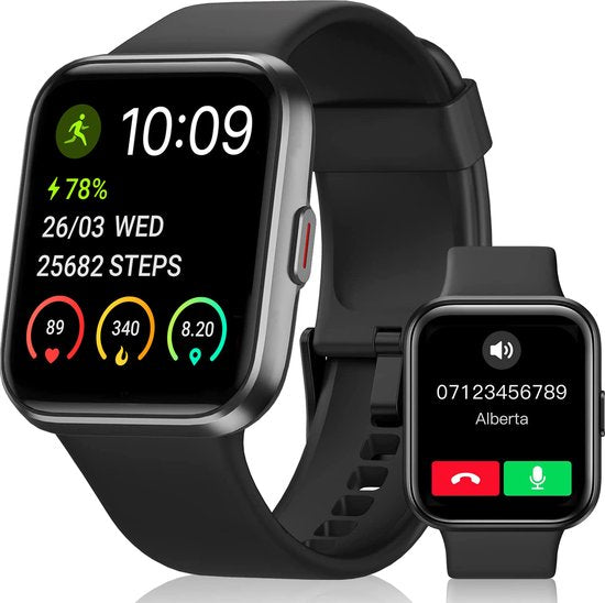 Maoo Maximize Smartwatch - Fonction Bell complète, moniteur de fréquence cardiaque, podomètre, multisport - Android & iOS - Noir