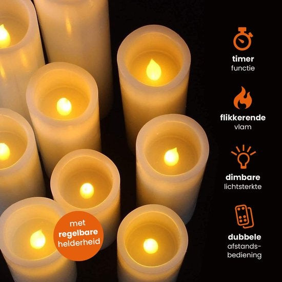 Bougies LED Goliving avec télécommande - flamme mobile - cire véritable - 2 télécommandes - lot de 9
