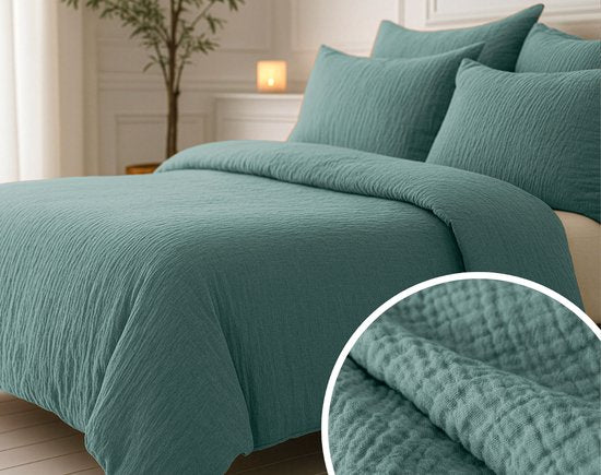 Couette 2 en 1 en mousseline Sleeptime - Couette sans housse, taie d'oreiller incluse - 240 x 200 - Vert