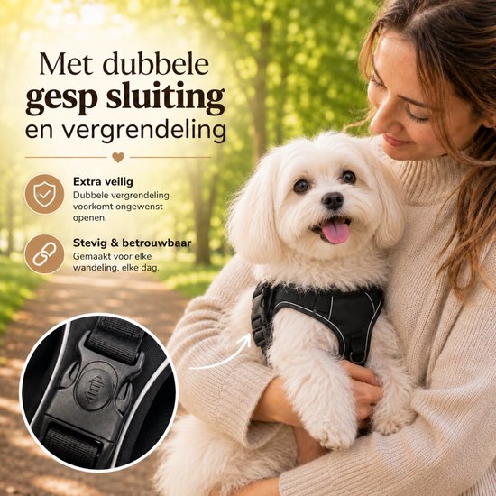 Harnais pour chien By Cee Cee – Harnais anti-traction – Harnais en Y pour chien – Harnais réfléchissant – Noir – Taille S