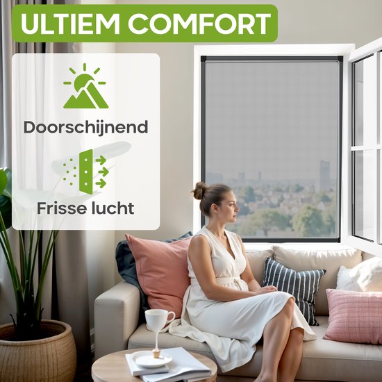 O'DADDY® Window Screen - 100x150 cm - Moustiquaire adaptable - Fibre de verre - Maille métallique - Moustiquaire - Polyvalente et facile à installer - Noir