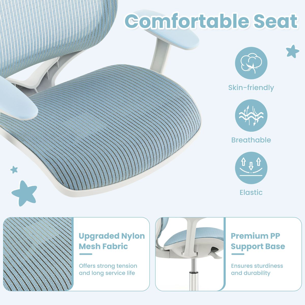 Fauteuil pivotant pour enfant Coast - réglable en hauteur - dossier et accoudoirs ergonomiques - bleu