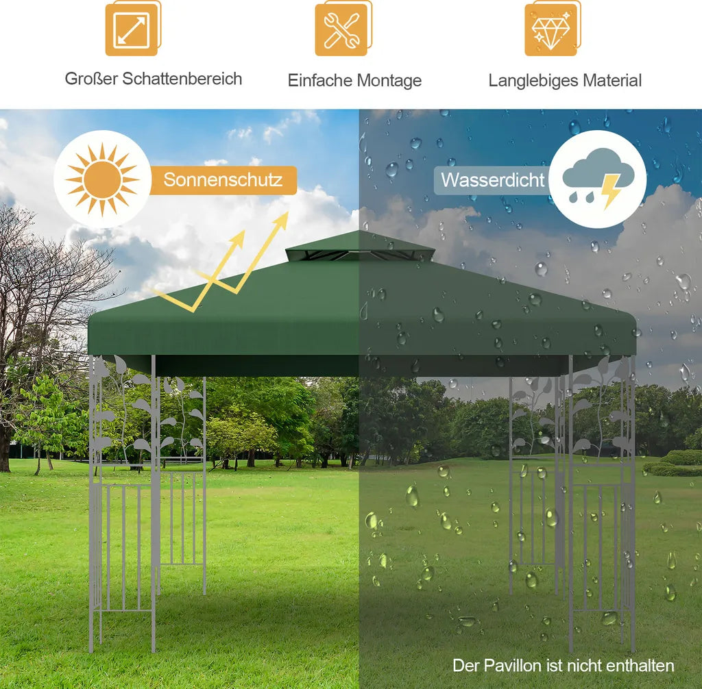 Coast Double Toit de Remplacement pour Pavillon - 3 x 3 m avec trous de drainage et velcro - Vert Foncé