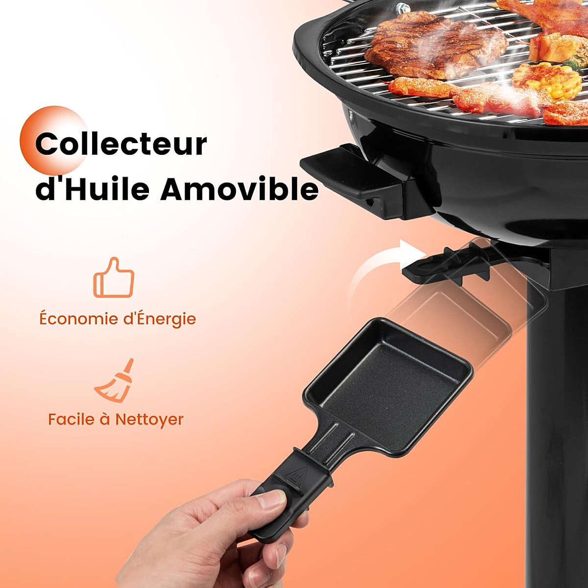 Barbecue électrique GrillMaster 1 600 W – Grille de cuisson de 44 cm – Noir/Rouge – 52 x 44 x 82 cm