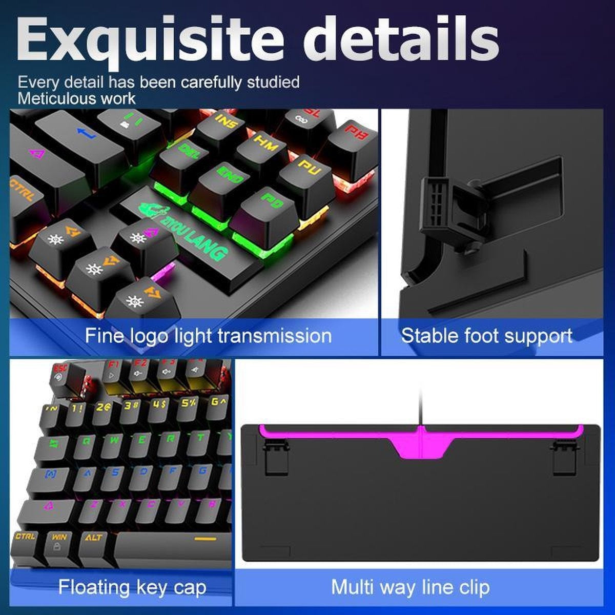 ZIYOULANG K2 RGB mechanical 87keys TKL gaming keyboard - Clavier de jeu Windows/Mac - interrupteur bleu - Clavier mécanique - Claviers de jeu anti-ghosting - Noir