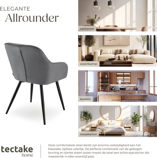 tectake® - Chaise en velours à motif surpiqué - Chaise de salle à manger moderne - Chaise baquet - Pour le salon, la salle à manger, le coin détente ou comme chaise de coiffeuse - Différentes couleurs - Gris/noir