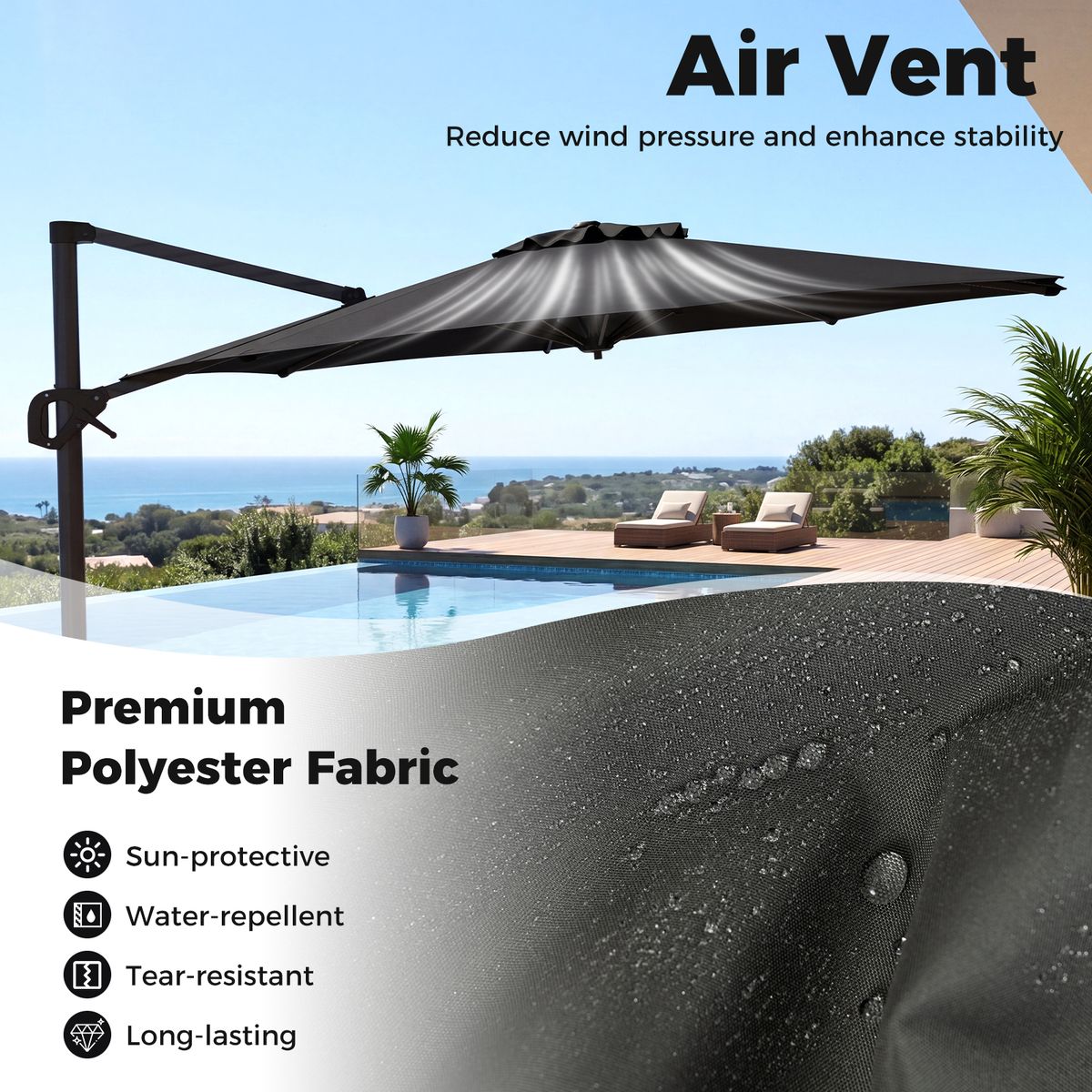 Parasol Coast avec pédale - pivotant à 360° - inclinable sur 6 positions - gris, Ø 300 cm