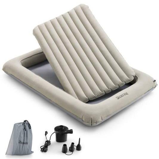 Lit de voyage gonflable pour enfant COAST - Lit 2-en-1 avec matelas intérieur amovible - 165 x 118 x 20 cm - Gris