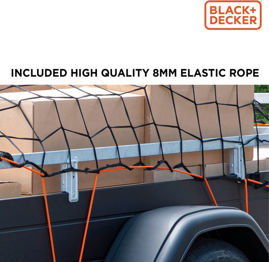 BLACK+DECKER Filet de remorque - 2 x 3 M - Elastique extensible - Dans sac de rangement - Noir