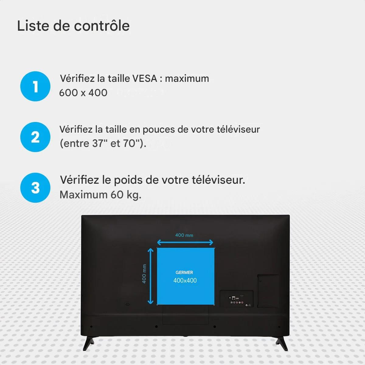 Support mural pour écran - Auronic - Support TV - Rotatif et inclinable - 37 à 70 pouces - jusqu'à 60 KG - Noir