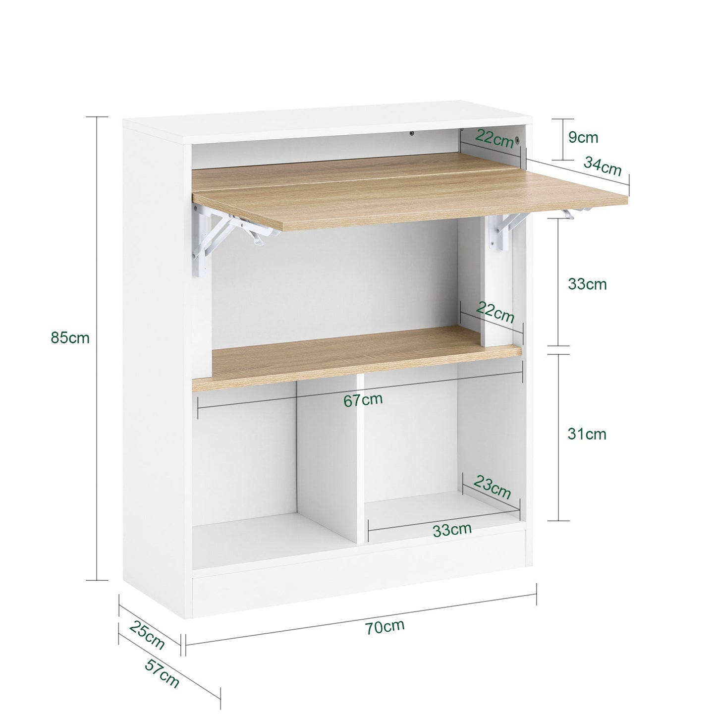 Bureau pliant peu encombrant avec étagères de rangement - SoBuy FWT104-WN - blanc - 70 x 57 x 85 cm