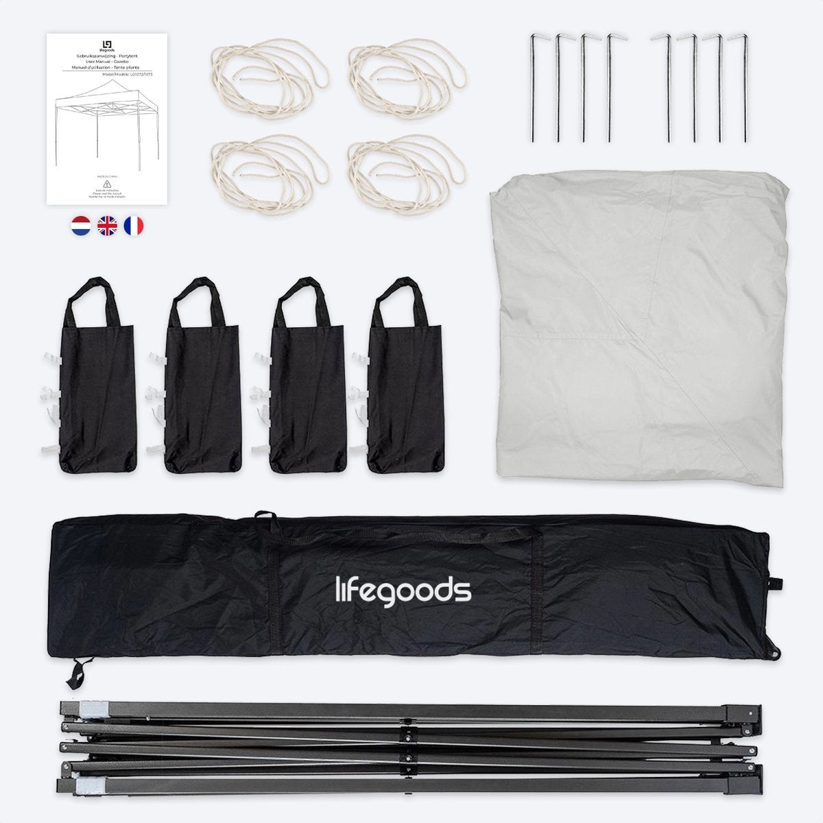 LifeGoods Party tonnelle - Pavillon - 3x3 m - Facile à monter - Pliable - Imperméable - Sac de transport à roulettes - Blanc