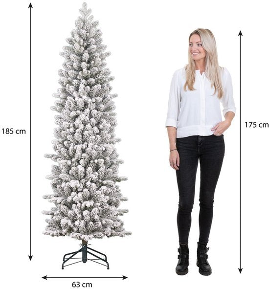 Black Box Trees Harma Slim : sapin de Noël avec effet neige et structure à charnières pour un montage rapide - Sapin artificiel pour petits espaces - Décoration de Noël d'intérieur - H 185 x Ø 63 cm - Vert givré