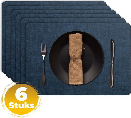 Set de table Kias® - aspect cuir - plastique - antidérapant - 45 x 30 cm - bleu foncé - 6 pièces