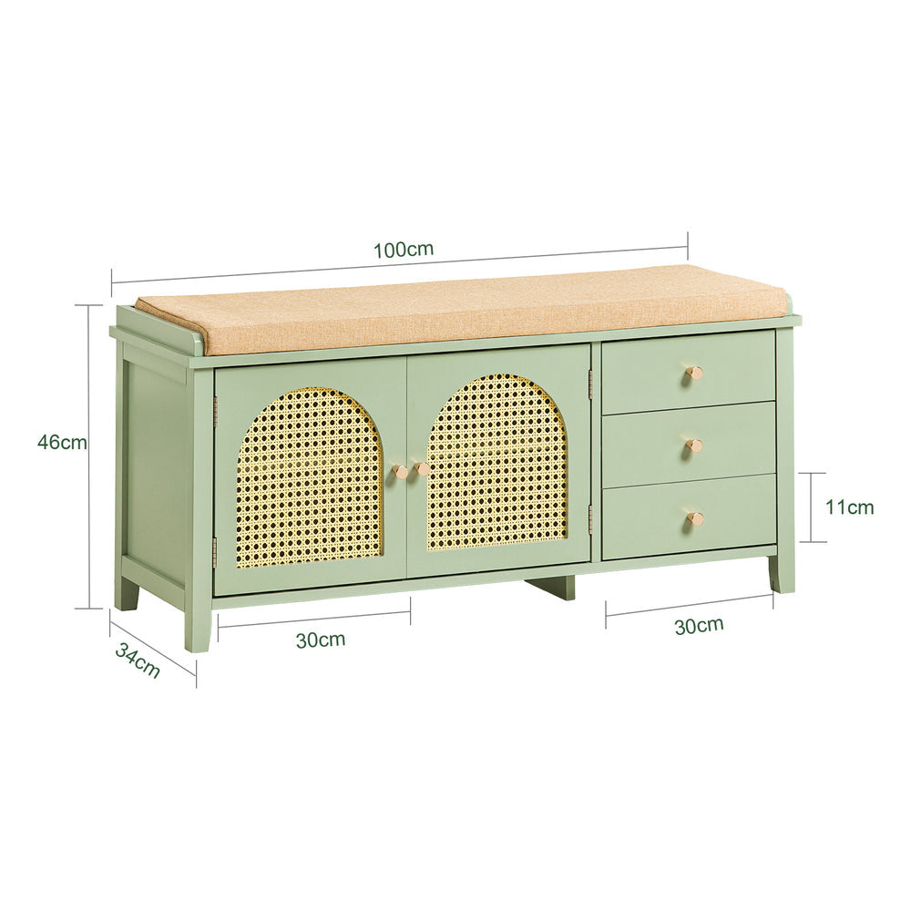 Meuble à chaussures - SoBuy - Meuble de rangement - Avec 3 tiroirs, 1 coussin rembourré et 2 portes