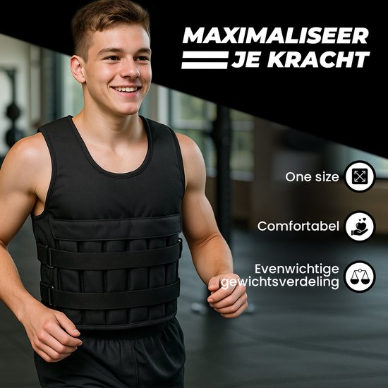 Fitby Gilet de musculation ajustable 10KG - Gilet de musculation - Gilets de musculation - Poids - Musculation et Crossfit - Cardio - Convient à partir de la taille L - Noir