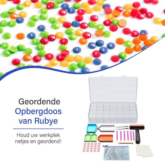 Rubye® Diamond Painting Accessories Package - Storage Box - Diamond Painting Adults - Roller - Pens - Wax - Shakers - Etui - Tweezers - Starter Pack
