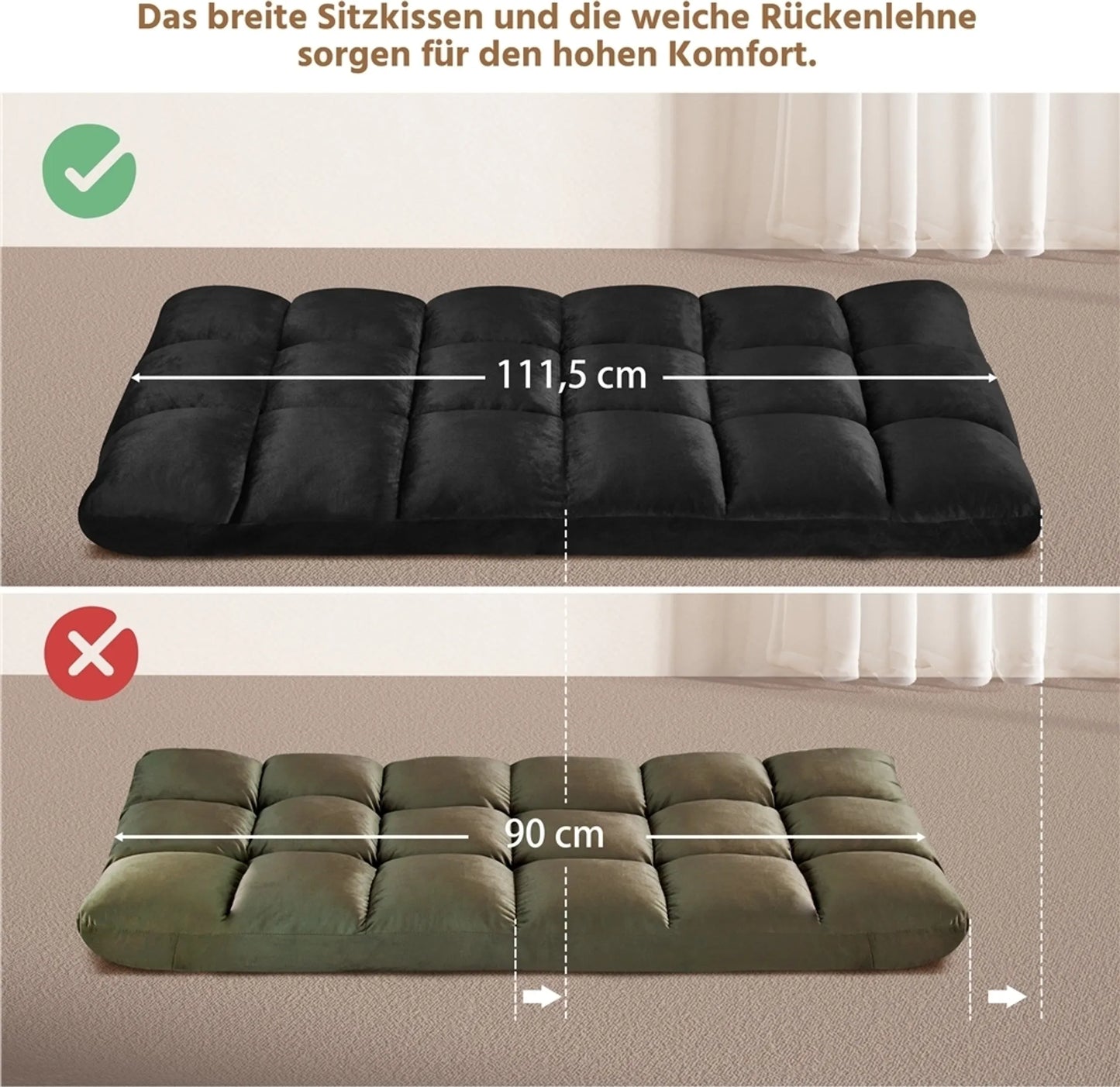 Yaheetech Floor Chair Includes 14 Adjustable Stands - Features High Density Foam And Sturdy Metal Frame And Soft Plush Fabric - For Living Room And Playroom - Black Polyester - 111.5 x 53 x 14 cm