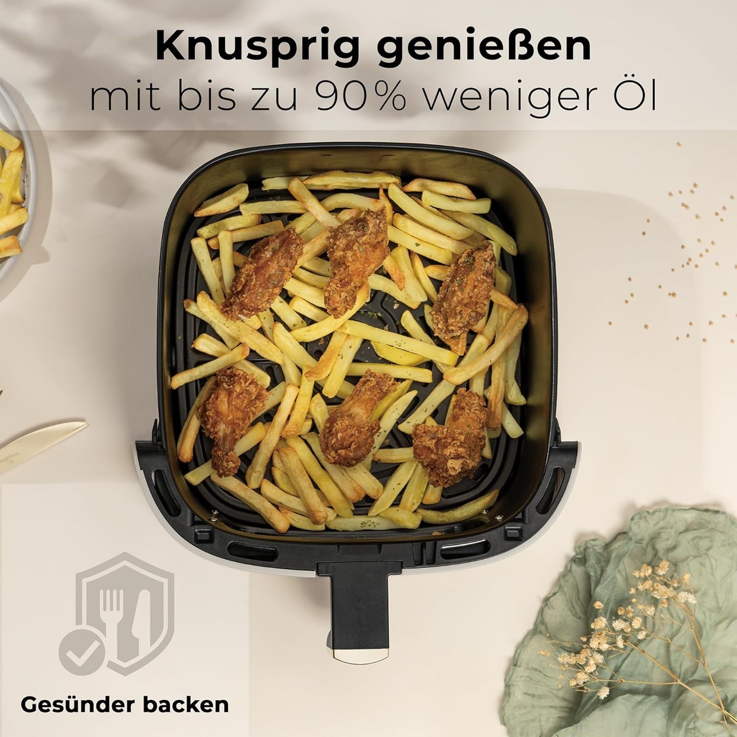 Friteuse à air chaud Berlinger Haus 8 litres - Crème mat - Écran tactile numérique - 1 650 W - 33 x 36,5 x 36,5 cm