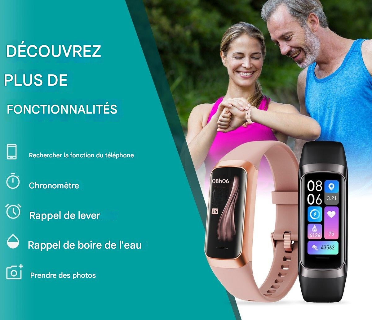 Montre connectée FITAGE, Traceur d'activité, Podomètre, Rose