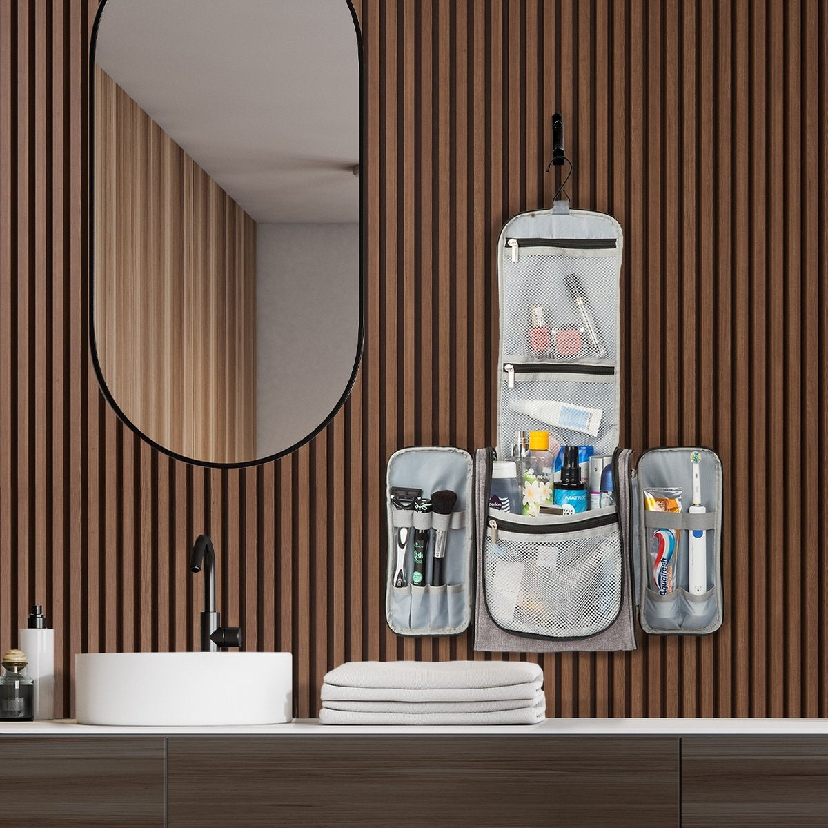 TRVLMORE Trousse de toilette XL - Suspension avec crochet - Gris